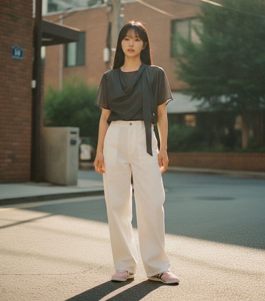 차콜 드레이프 블라우스