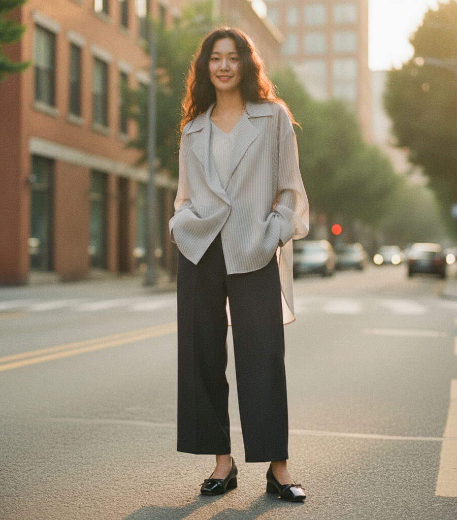 시어 블라우스 + 리본 슈즈