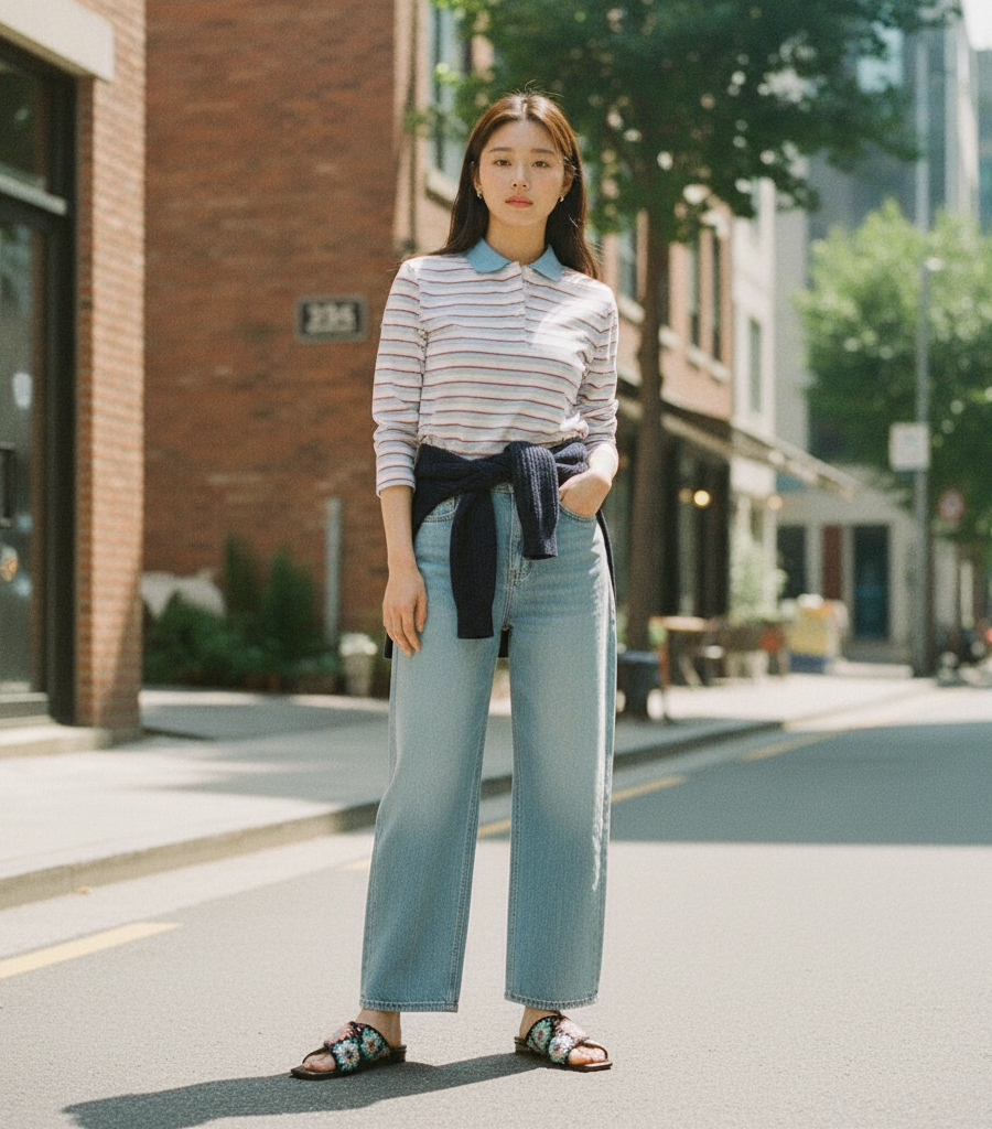 스트라이프 폴로 + 연청 데님