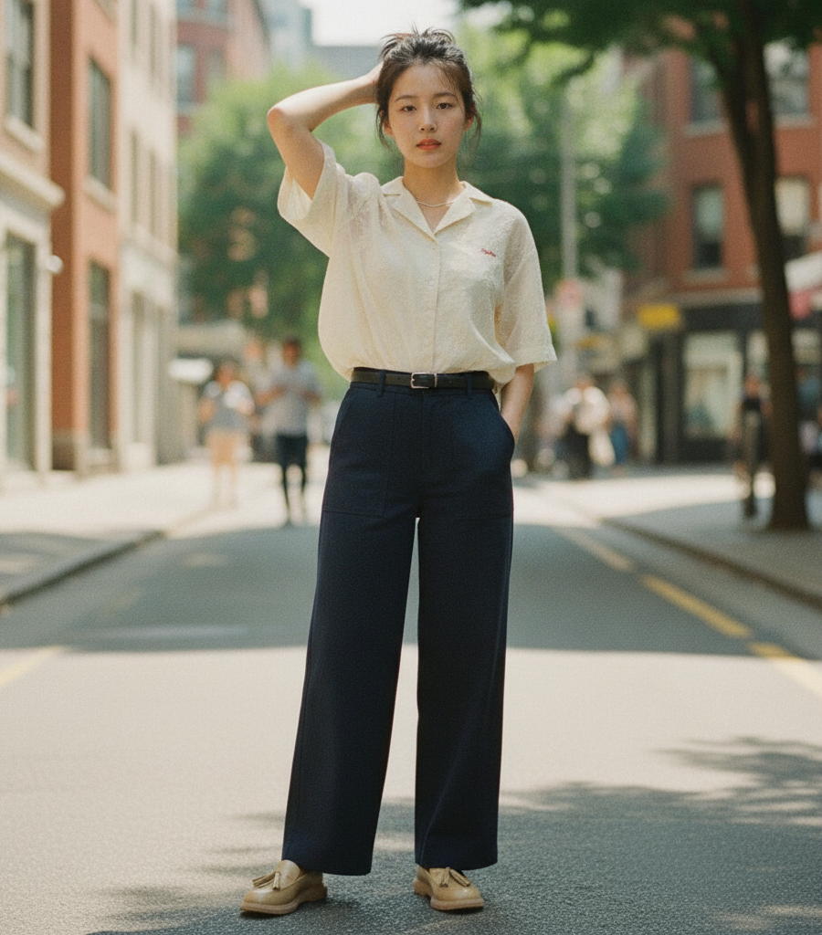 레이스 셔츠 + 배럴 팬츠